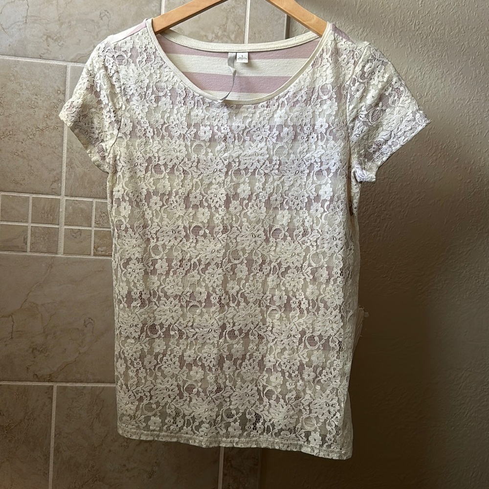 LC Lauren Conrad Striped Lace Tee